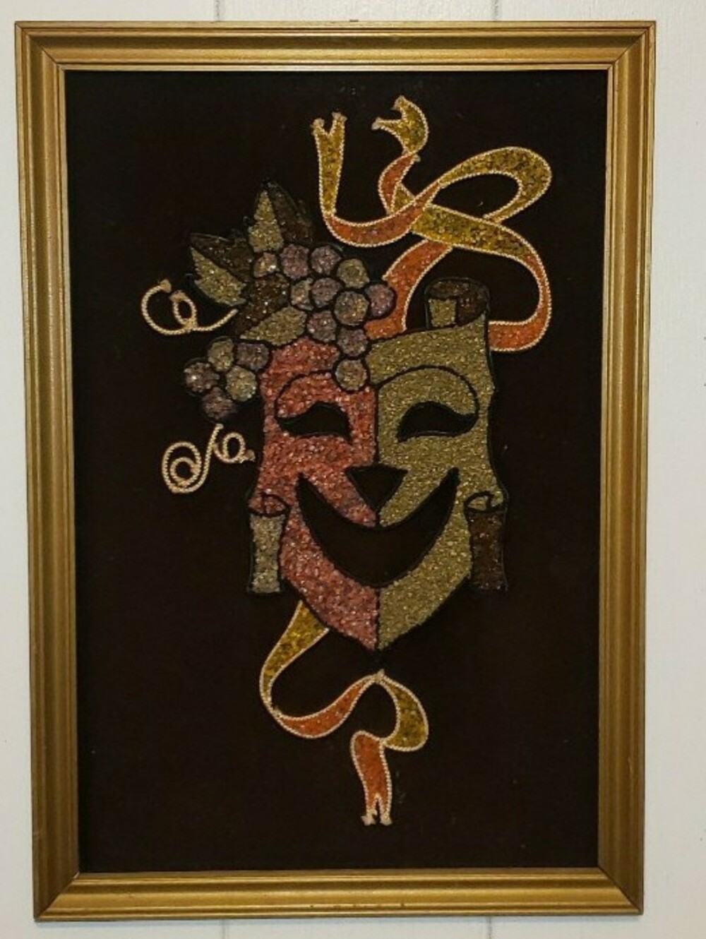 MCM Framed Mosaic Gravel Pebble Art On VelvetBacchus Comedy Drama Theater